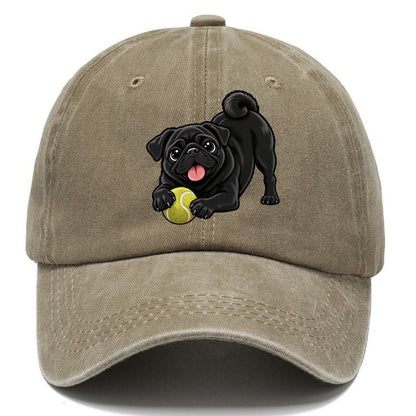 Black Pug with Tennis Ball Classic Cap – Warm Sand