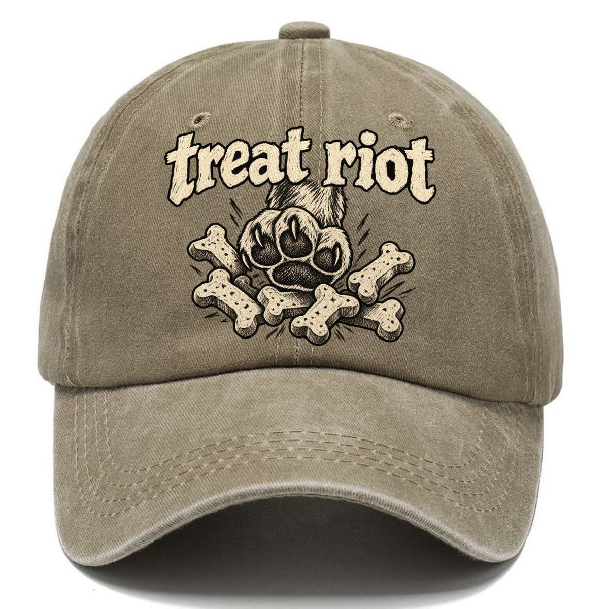 One Raised Dog Paw Above A Tumbling Scatter Of Bone Shaped Biscuits Bark For Me Classic Cap – Warm Sand