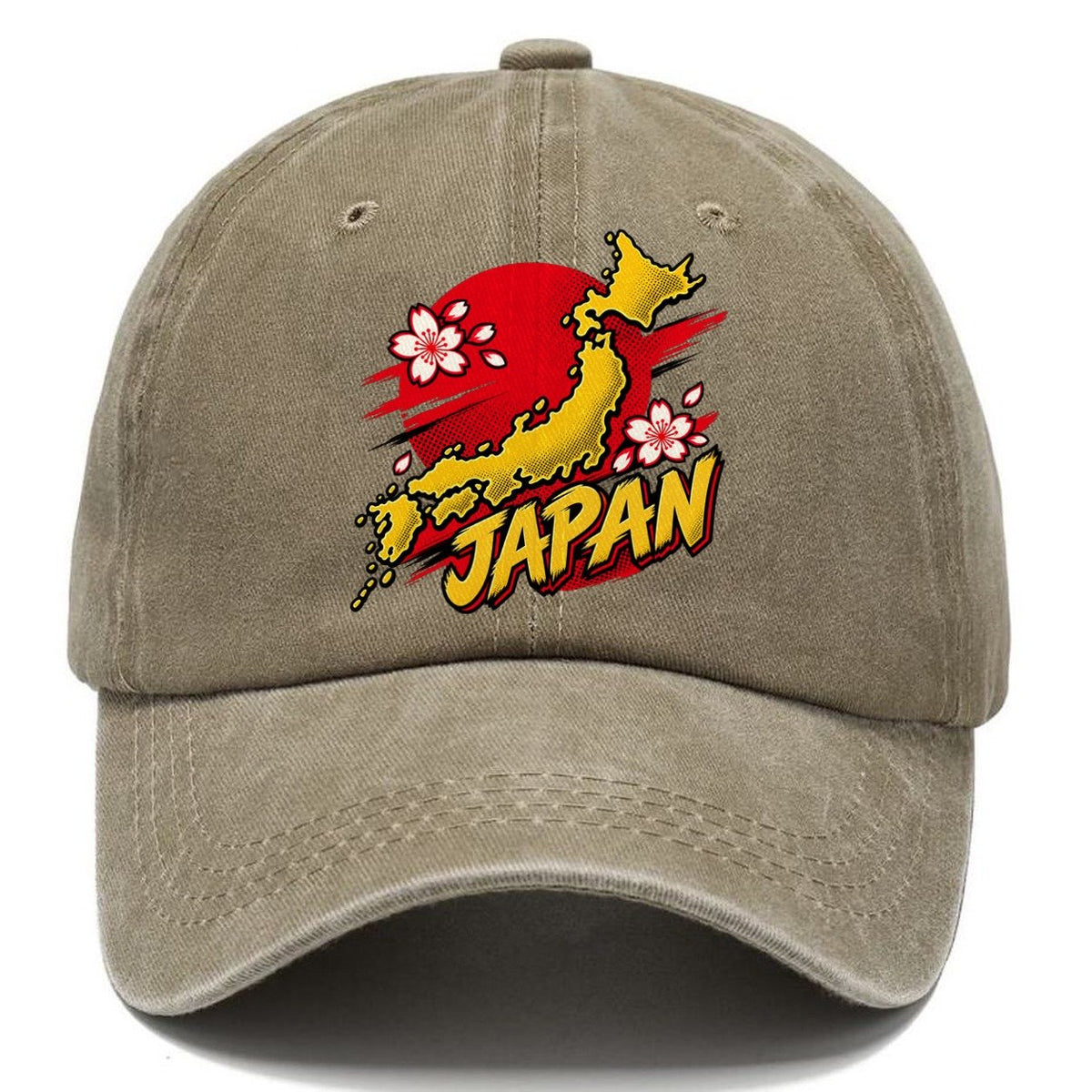 Japan Map Cherry Blossom Sun Classic Cap – Warm Sand