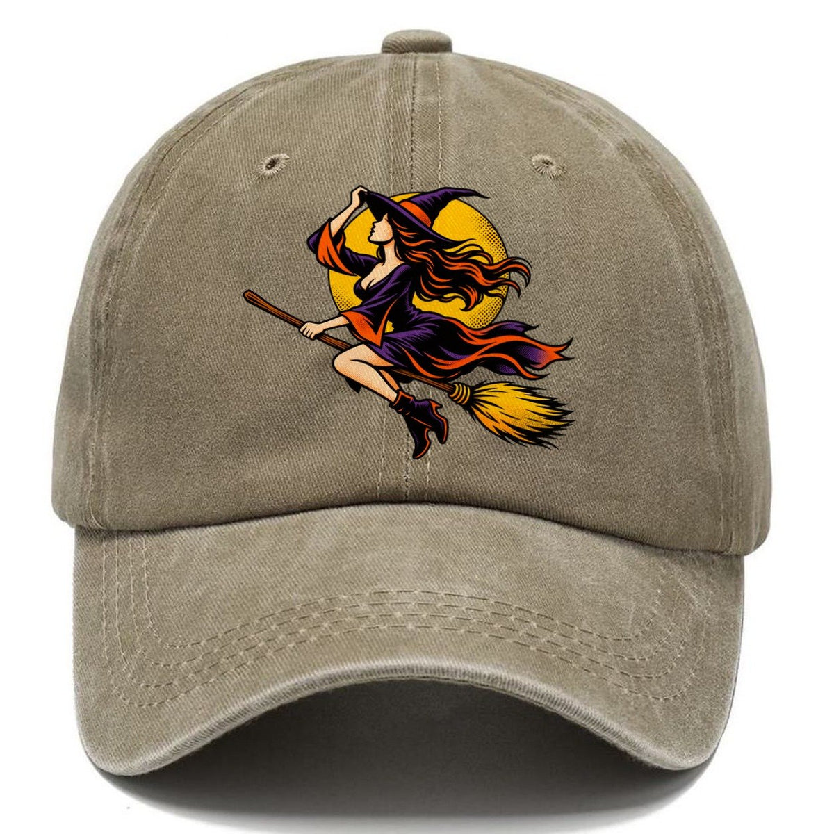 Pop Art Witch on Broom Classic Cap – Warm Sand