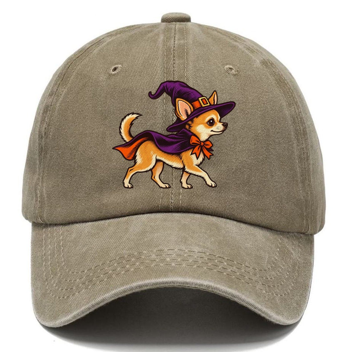One Chihuahua In Halloween Costume Witch With A Pointed Hat And Tiny Cape Halloween Dog Parade Classic Cap – Warm Sand