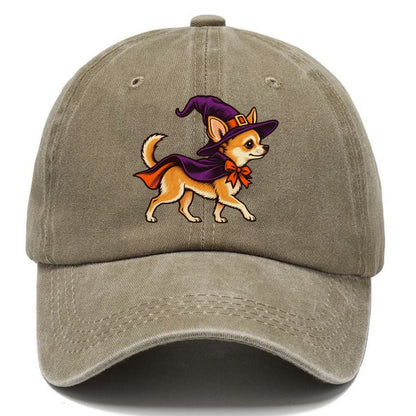 One Chihuahua In Halloween Costume Witch With A Pointed Hat And Tiny Cape Halloween Dog Parade Classic Cap – Warm Sand