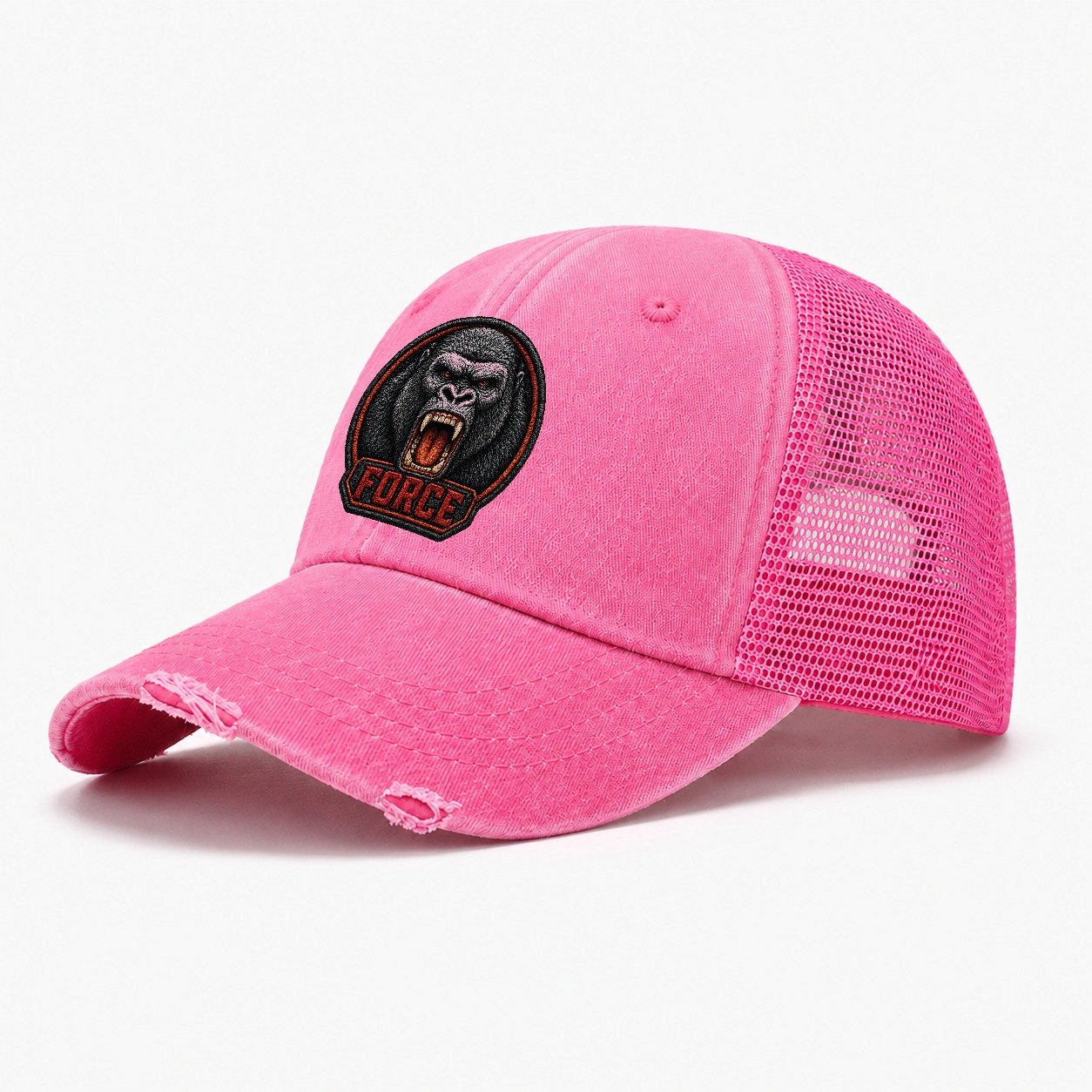 Gorilla Force Badge Washed Trucker Hat – Rose
