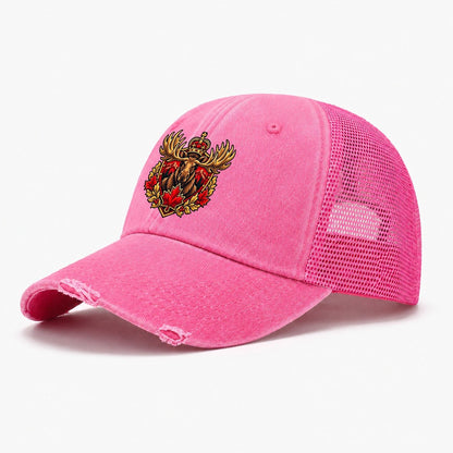 Canada Heraldic Crest Country Logos Washed Trucker Hat – Rose