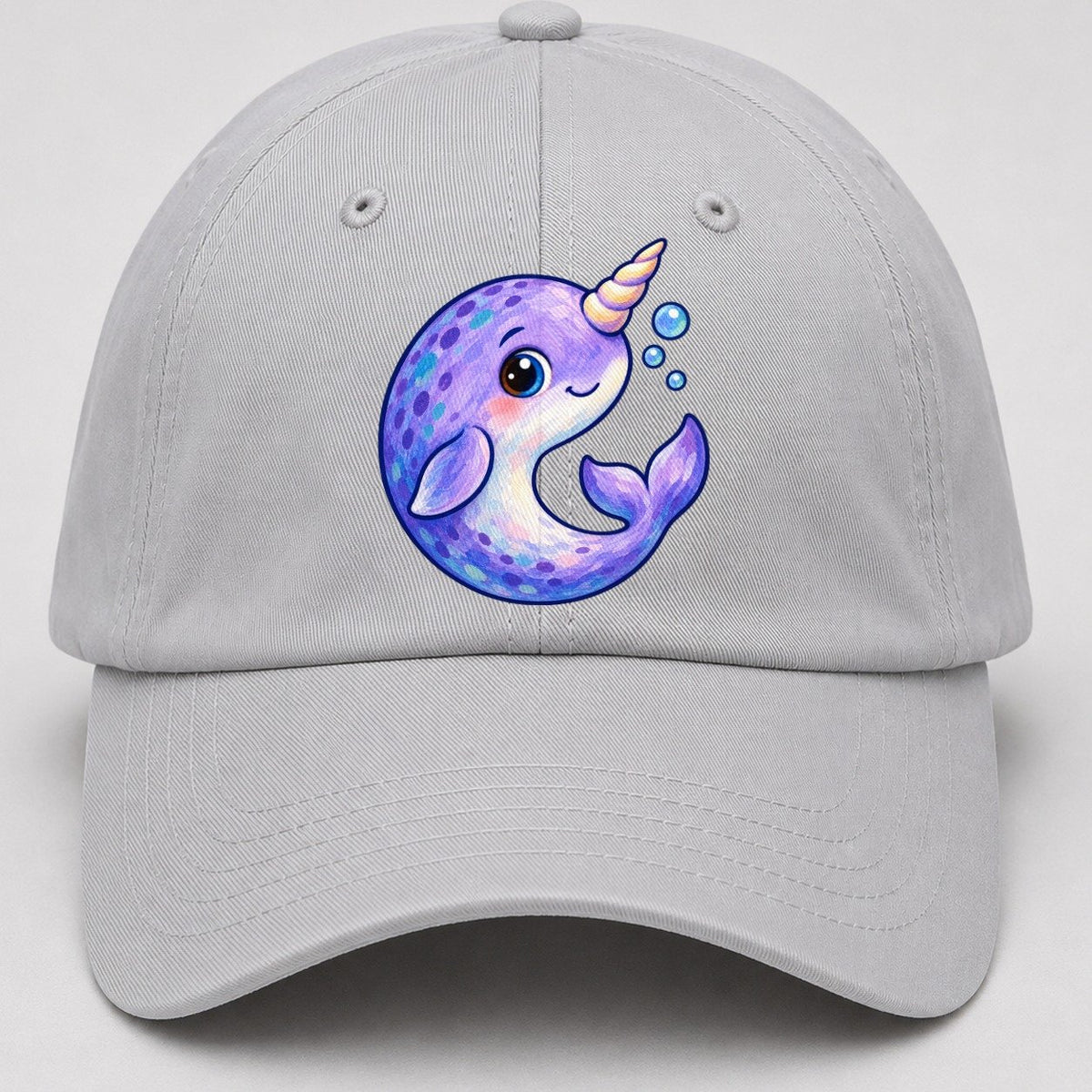 Narwhal Crescent Curl Sea Sprite Baseball Cap – Light Gray
