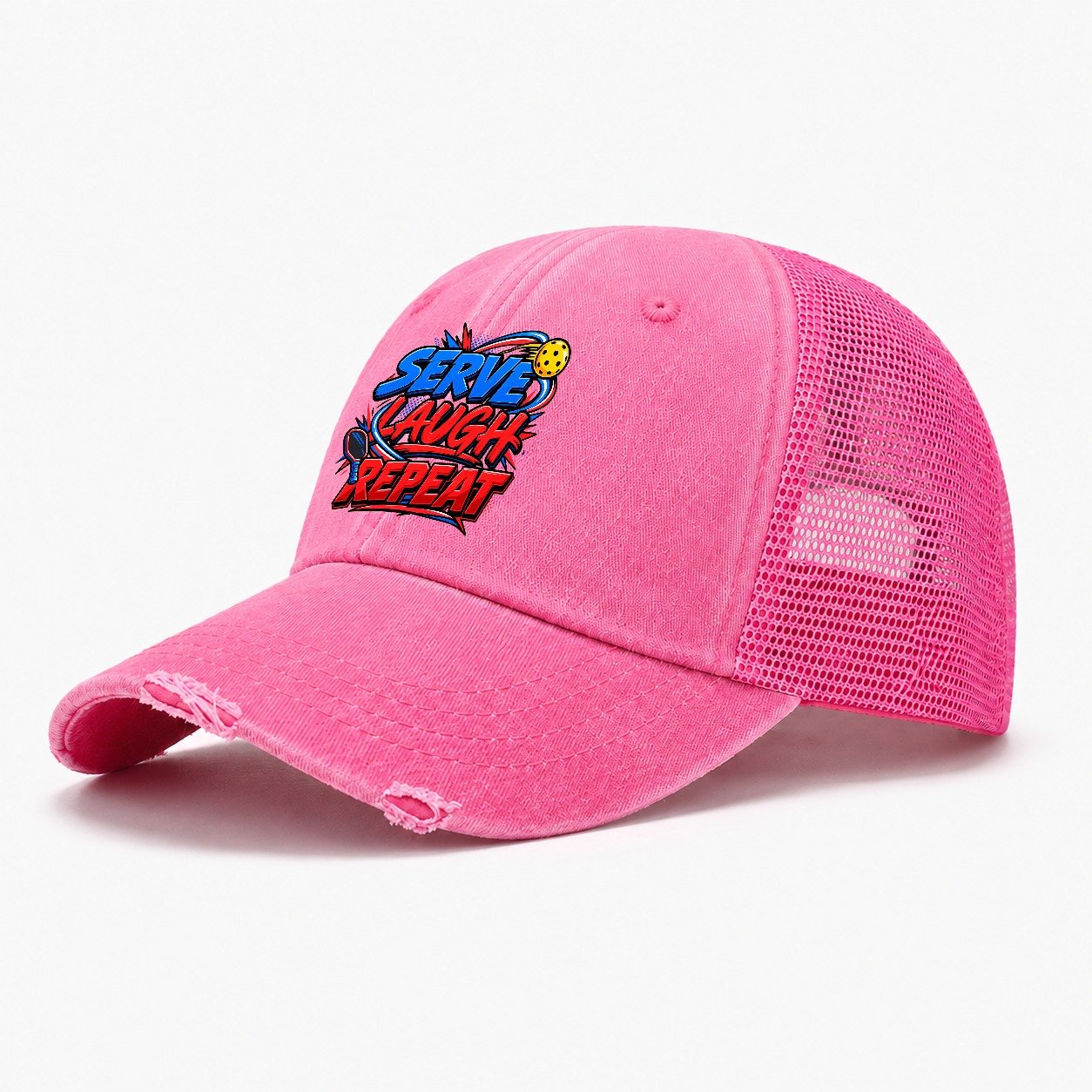 Serve Laugh Repeat Pickleball Life Washed Trucker Hat – Rose