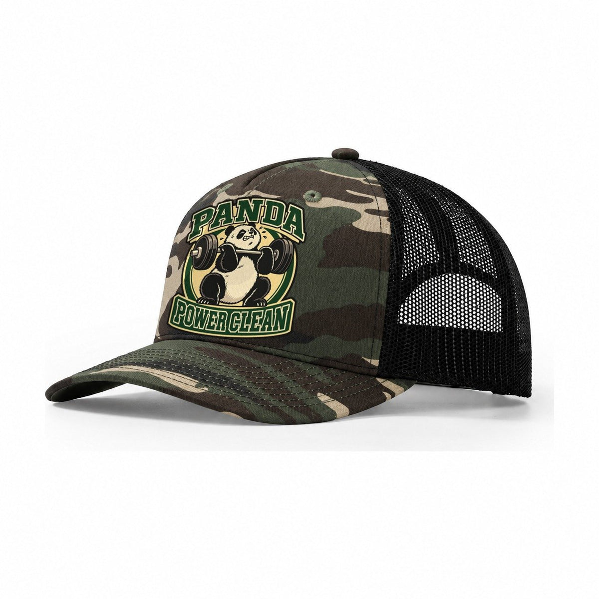 Panda Power Clean Animal Lifters Trucker Hat – Woodland Camo Black