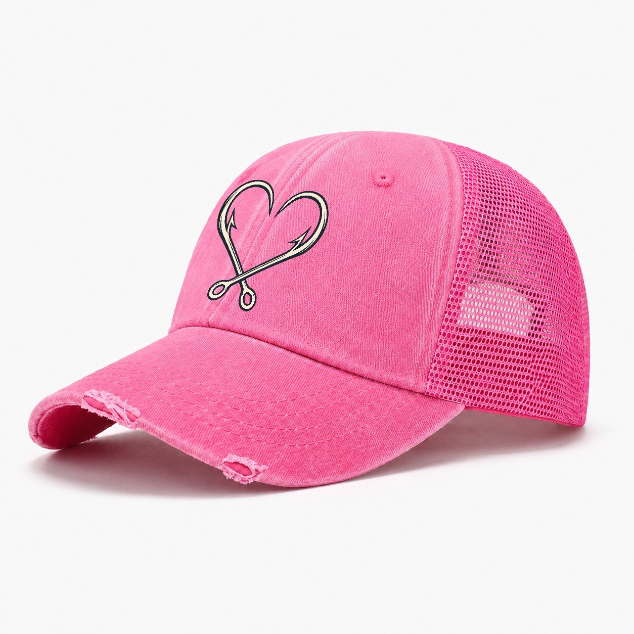 Hook Heart Fishing Elegant Washed Trucker Hat – Rose