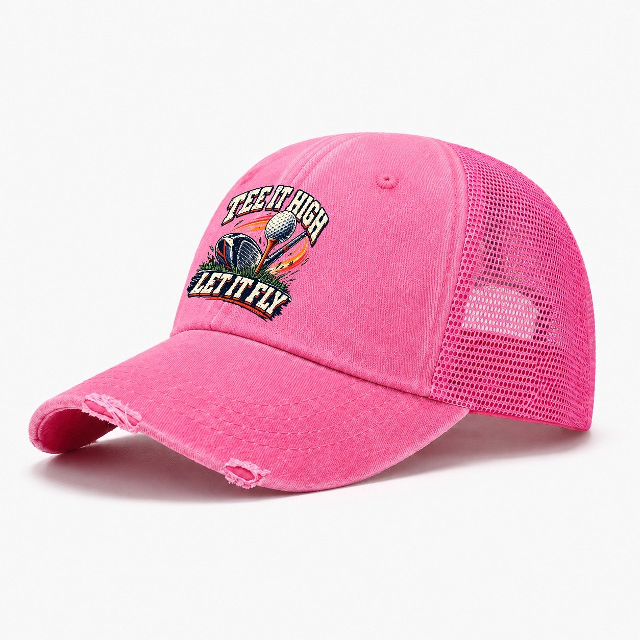Tee It High Let It Fly Golf Life Washed Trucker Hat – Rose
