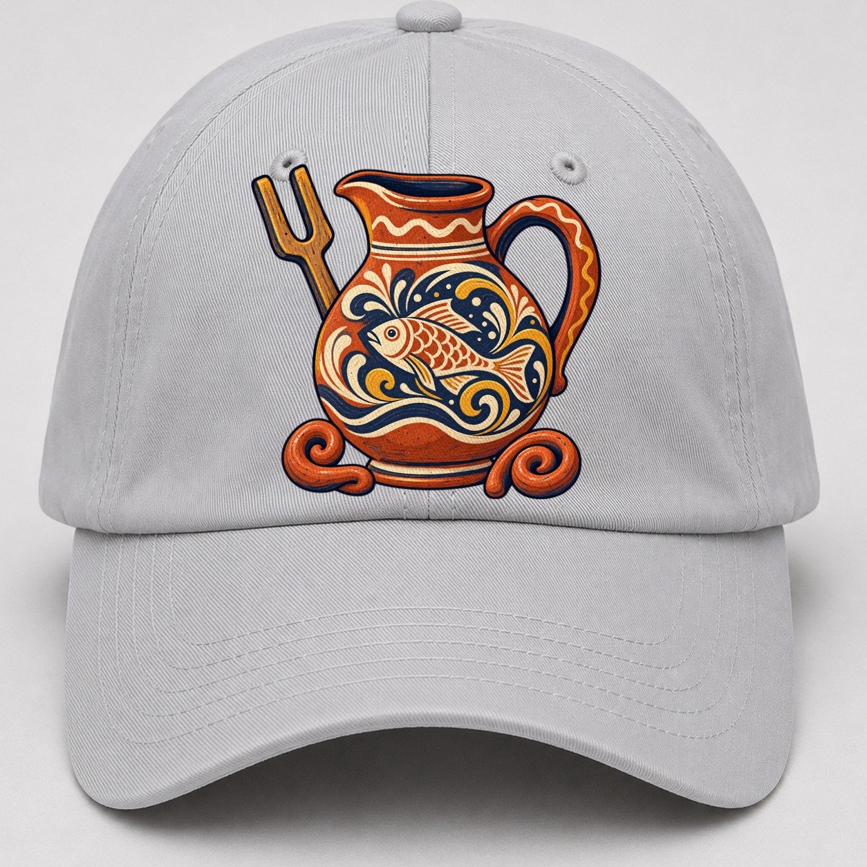 British Slipware Jug Kiln Fork And Clay Swirls Uk Culture Heritage Baseball Cap – Light Gray