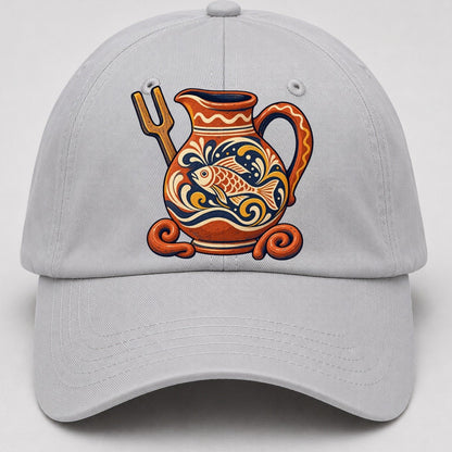 British Slipware Jug Kiln Fork And Clay Swirls Uk Culture Heritage Baseball Cap – Light Gray