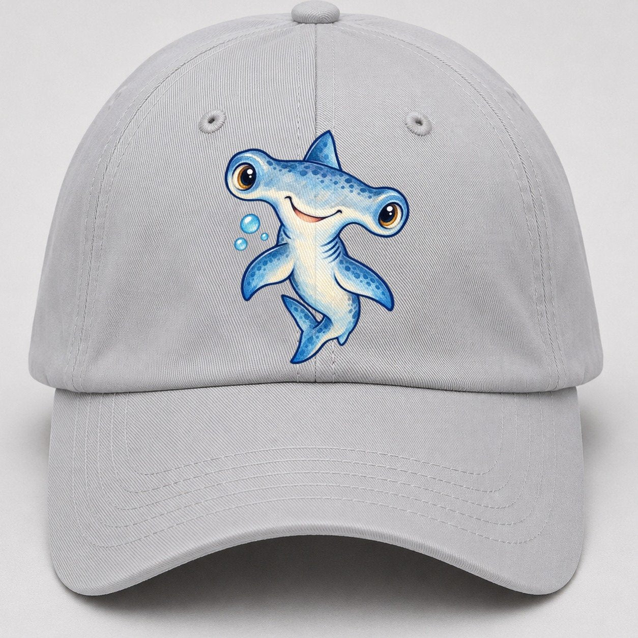 Hammerhead Shark Curious Tilt Sea Sprite Baseball Cap – Light Gray