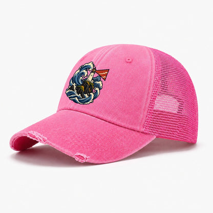 Hebridean Lighthouse And Storm Wave Uk Culture Heritage Washed Trucker Hat – Rose