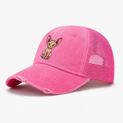 Sphynx Sitting Wrapped Peeking Cats Washed Trucker Hat – Rose
