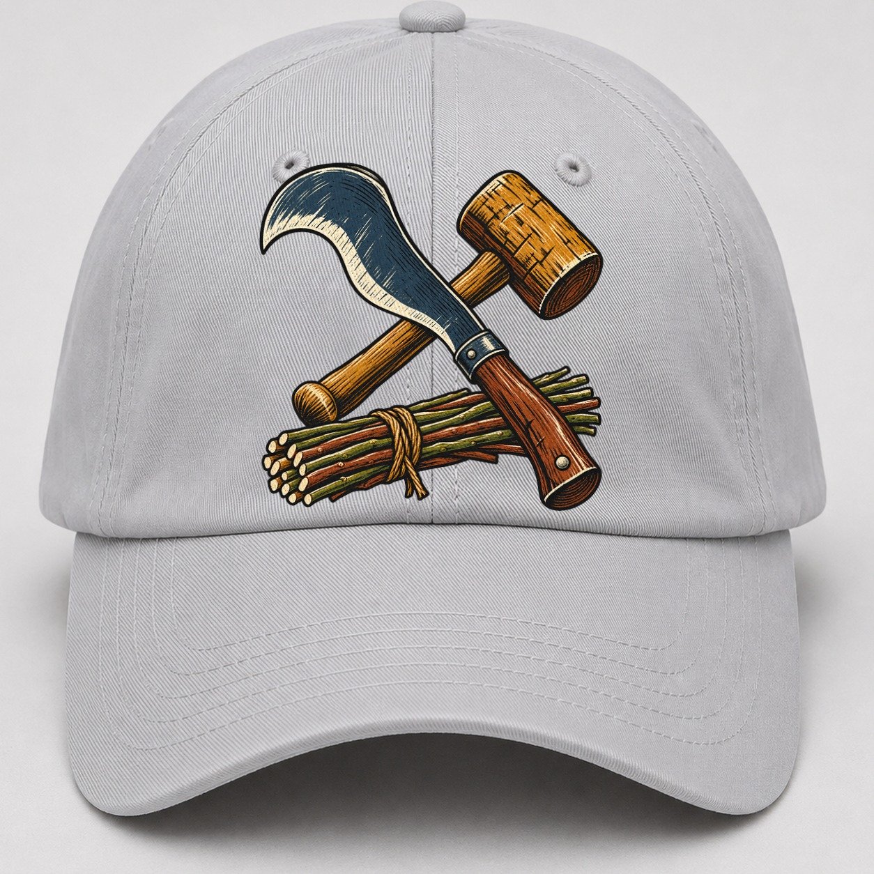 Hedgelayer Billhook Mallet And Hazel Rods Uk Culture Heritage Baseball Cap – Light Gray