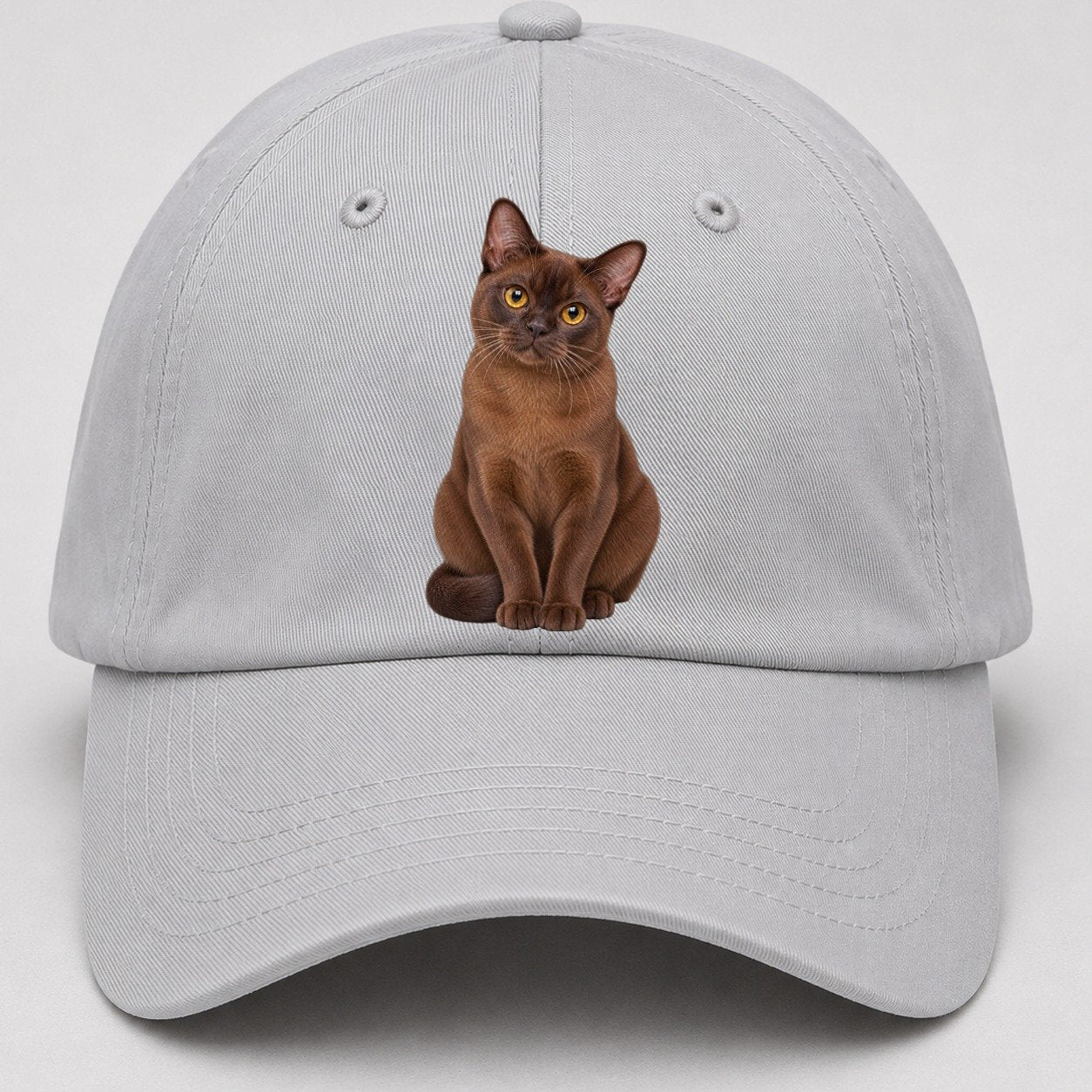 Burmese Seated Portrait Realistic Cat Portrait Baseball Cap – Light Gray