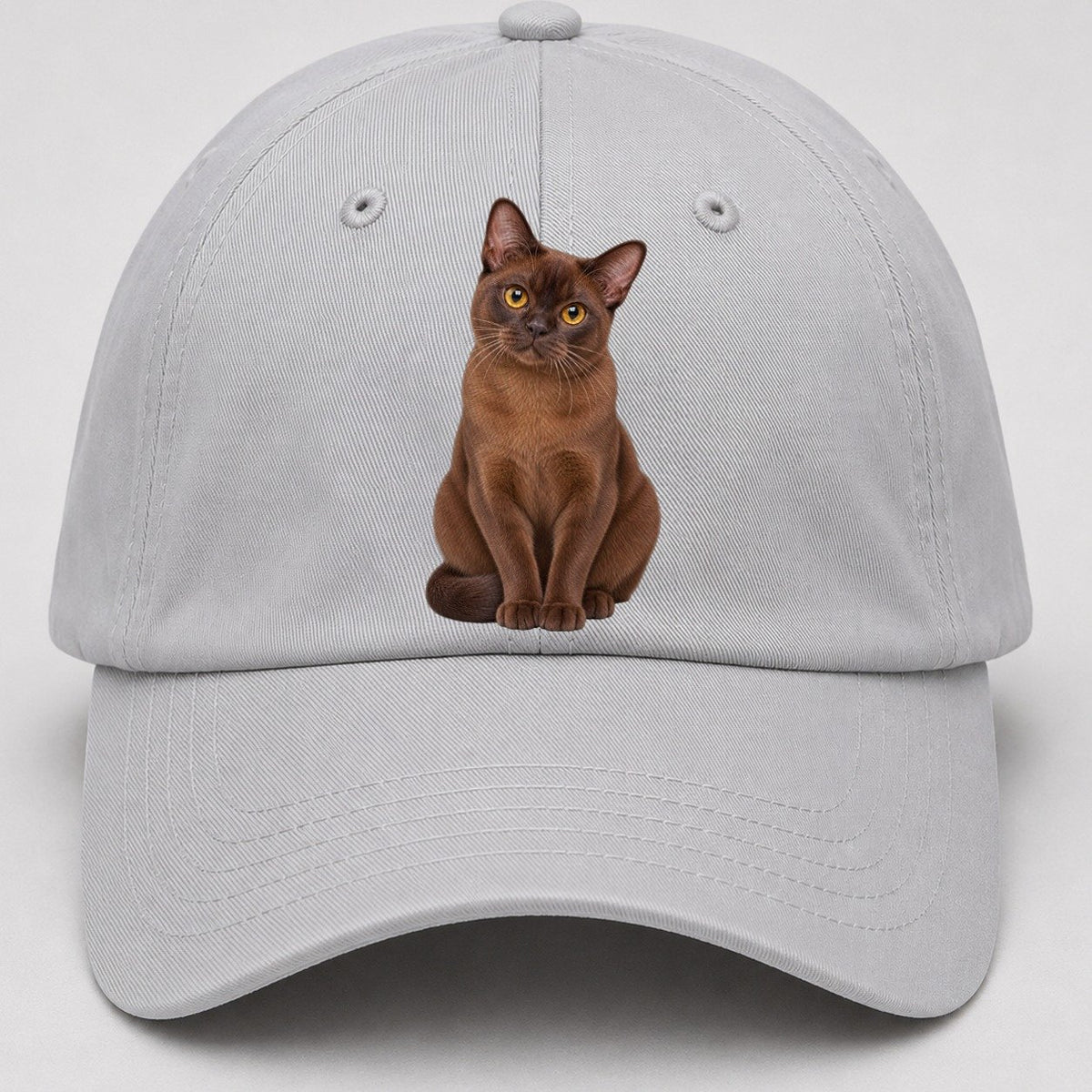 Burmese Seated Portrait Realistic Cat Portrait Baseball Cap – Light Gray