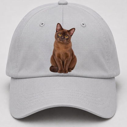 Burmese Seated Portrait Realistic Cat Portrait Baseball Cap – Light Gray