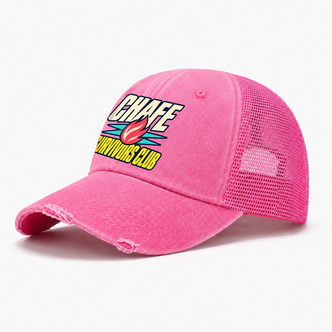Chafe Survivors Club 90S Running Clubs Washed Trucker Hat – Rose