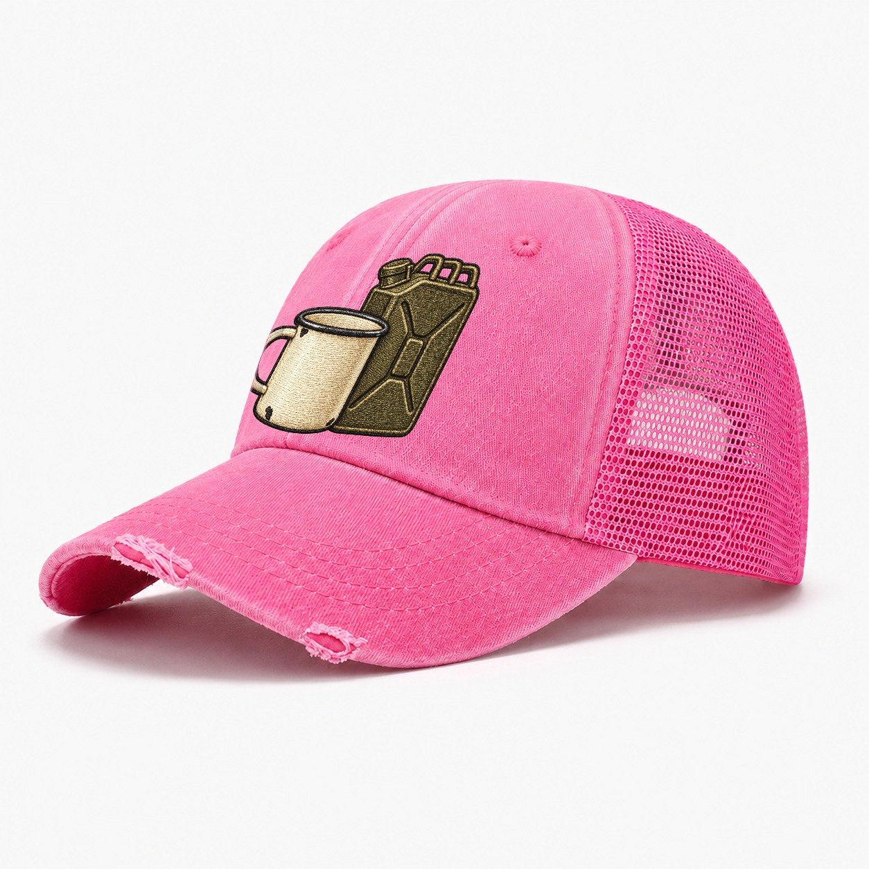Enamel Camp Mug And Fuel Can Off Roading And Overlanding Washed Trucker Hat – Rose