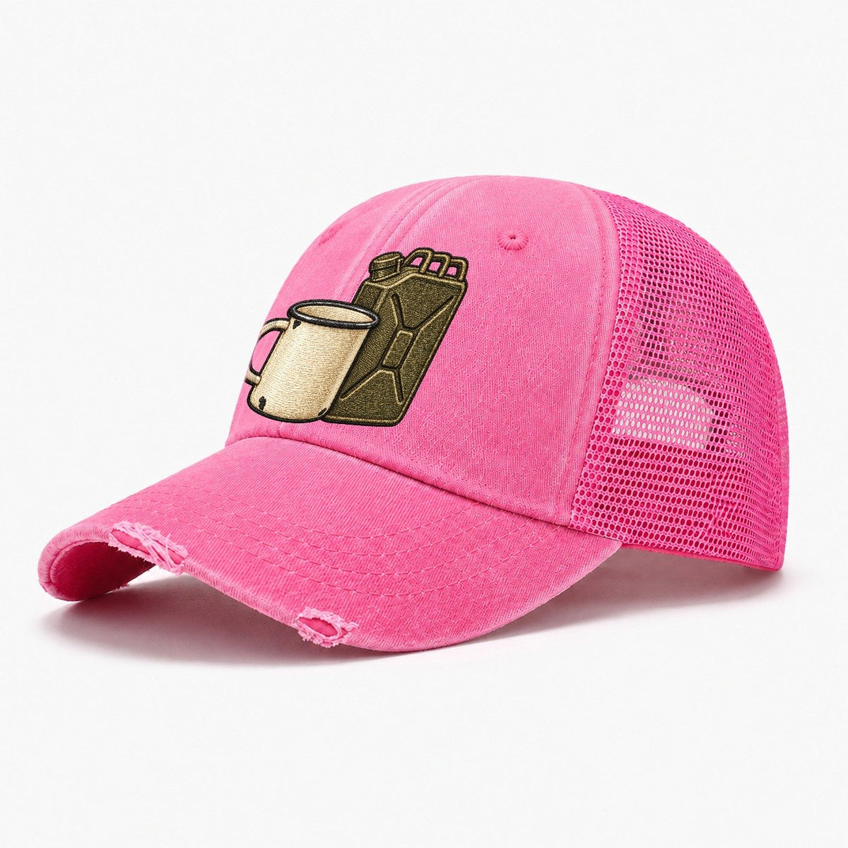 Enamel Camp Mug And Fuel Can Off Roading And Overlanding Washed Trucker Hat – Rose