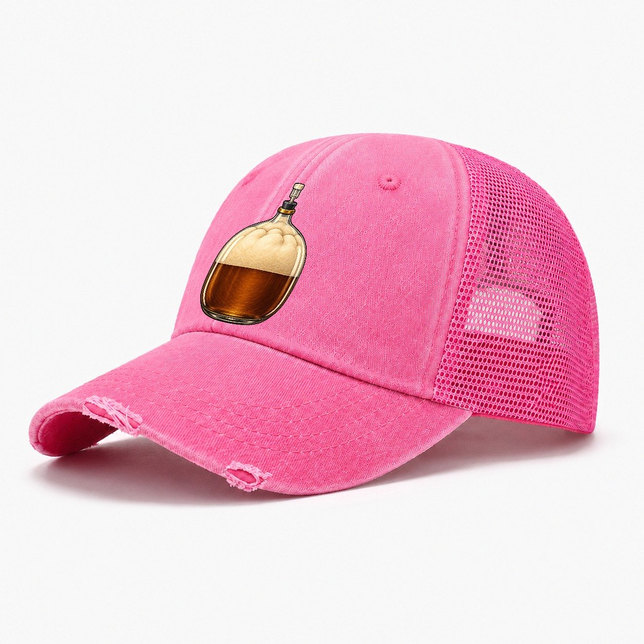 Carboy Of Fermenting Wort Homebrewing Washed Trucker Hat – Rose