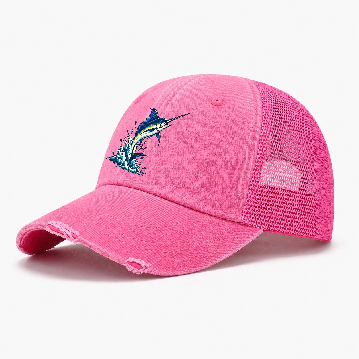 Marlin Leap Fishing Elegant Washed Trucker Hat – Rose