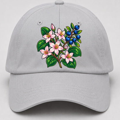 Nova Scotia Mayflower And Wild Blueberries Canada Cultural Icons Baseball Cap – Light Gray