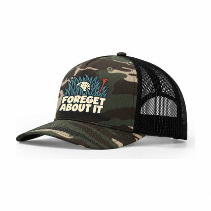 Foreget About It Familiar Punchlines Trucker Hat – Woodland Camo Black