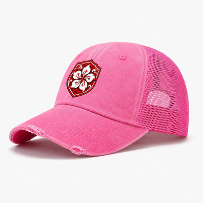 Hong Kong Minimal Emblem Country Logos Washed Trucker Hat – Rose