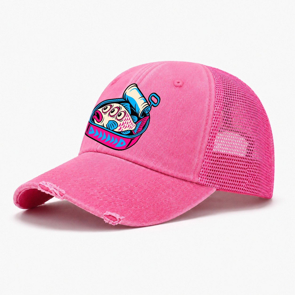 Three Eyed Sardine Tin Crazy Styles Washed Trucker Hat – Rose