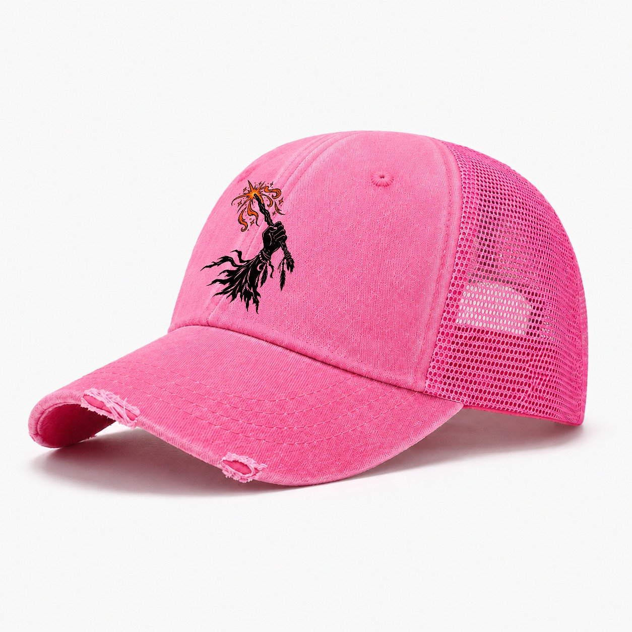 Witch Power Fist Witch Magic Washed Trucker Hat – Rose