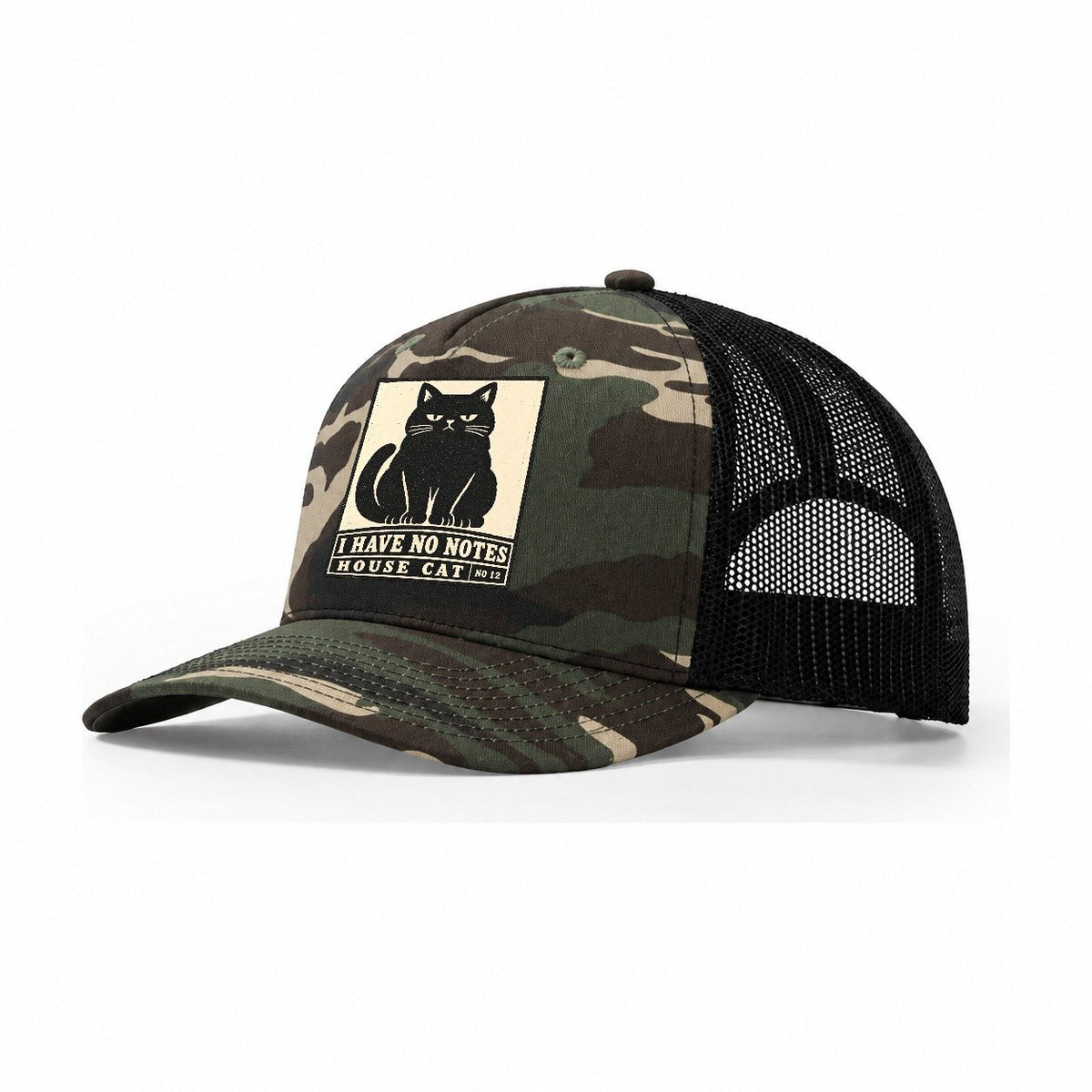 I Have No Notes Neko Says No Trucker Hat – Woodland Camo Black