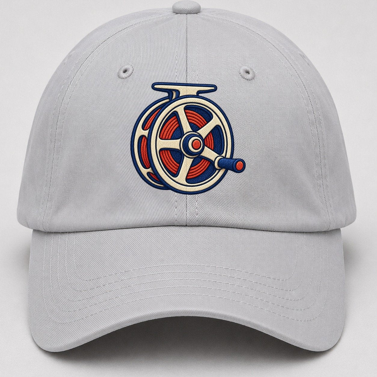 Fly Fishing Reel Tiny Solo Marks Baseball Cap – Light Gray