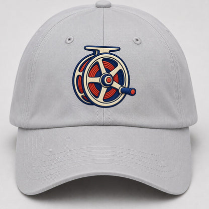 Fly Fishing Reel Tiny Solo Marks Baseball Cap – Light Gray