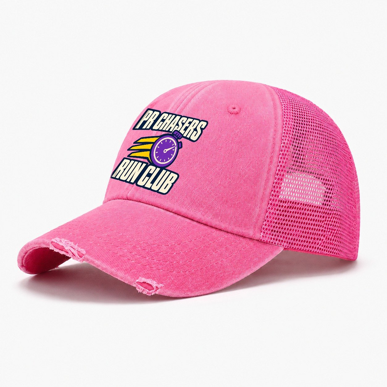 Pr Chasers Run Club 90S Running Clubs Washed Trucker Hat – Rose
