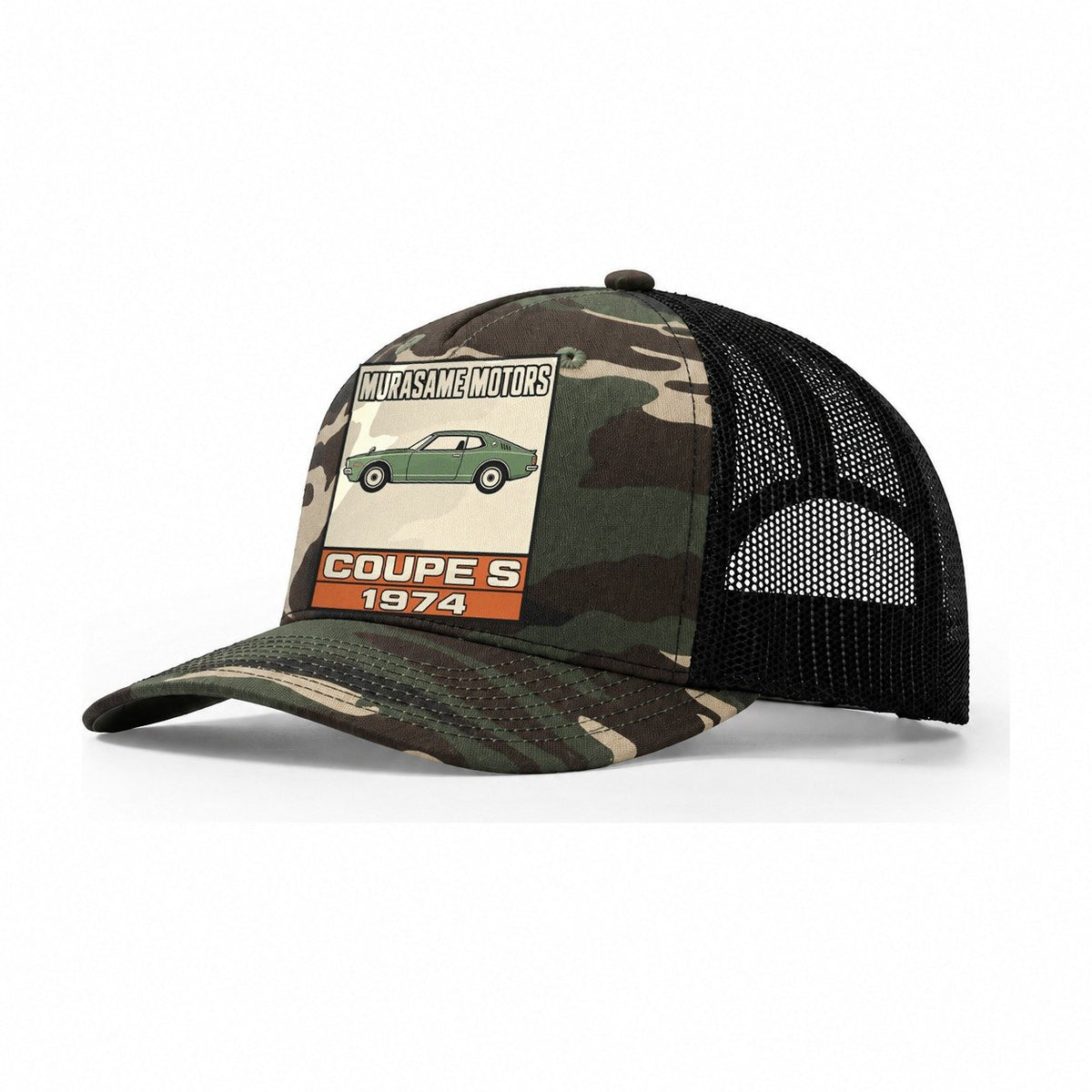 Murasame Coupe S Showa Speed Plates Trucker Hat – Woodland Camo Black