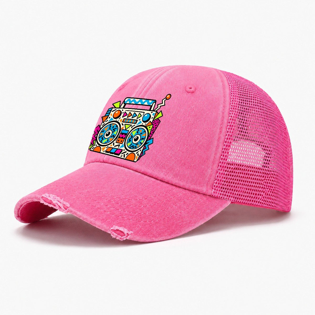 Zigzag Boombox Crazy Styles Washed Trucker Hat – Rose