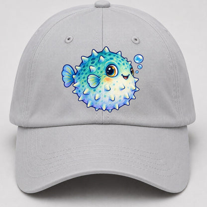 Pufferfish Side Puff Sea Sprite Baseball Cap – Light Gray