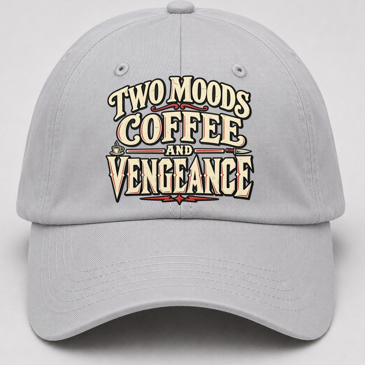 Two Moods Coffee And Vengeance American Wit Baseball Cap – Light Gray