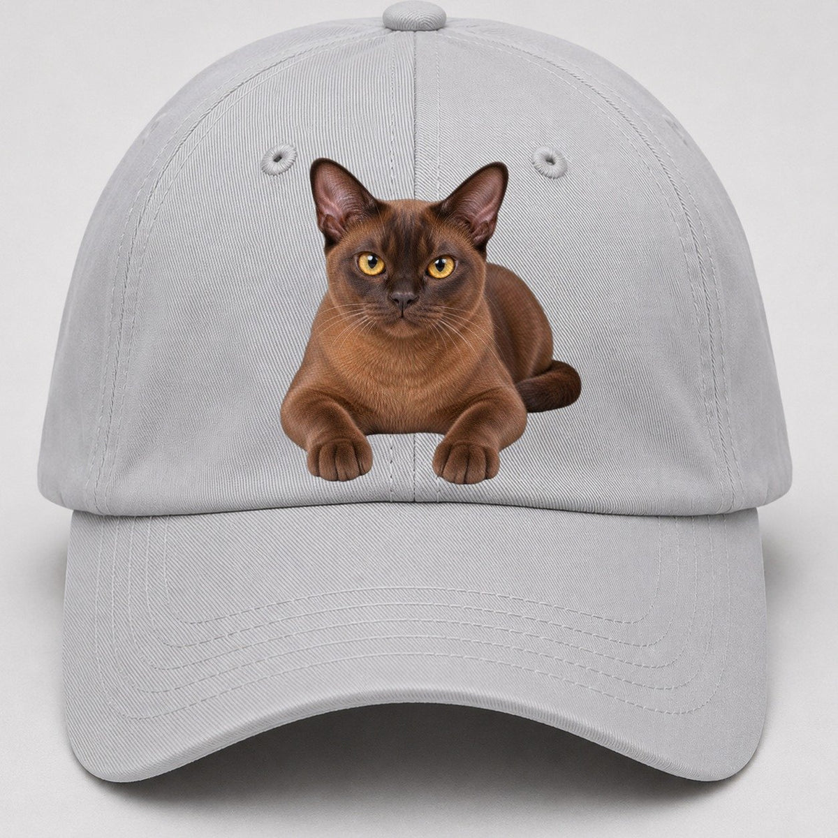Burmese Reclining Paws Forward Realistic Cat Portrait Baseball Cap – Light Gray