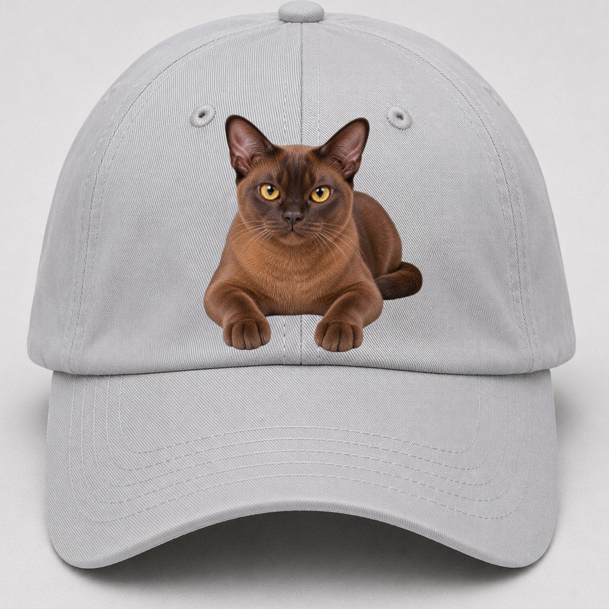 Burmese Reclining Paws Forward Realistic Cat Portrait Baseball Cap – Light Gray