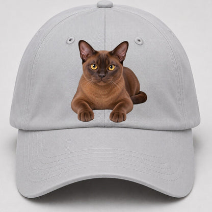 Burmese Reclining Paws Forward Realistic Cat Portrait Baseball Cap – Light Gray