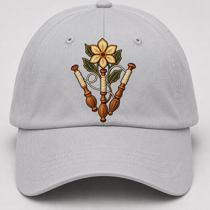 Three Lace Bobbins And Six Petal Linen Bloom Uk Culture Heritage Baseball Cap – Light Gray