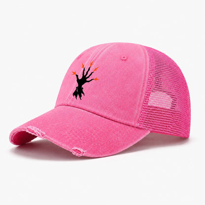 Spellcasting Hand With Sparks Witch Magic Washed Trucker Hat – Rose