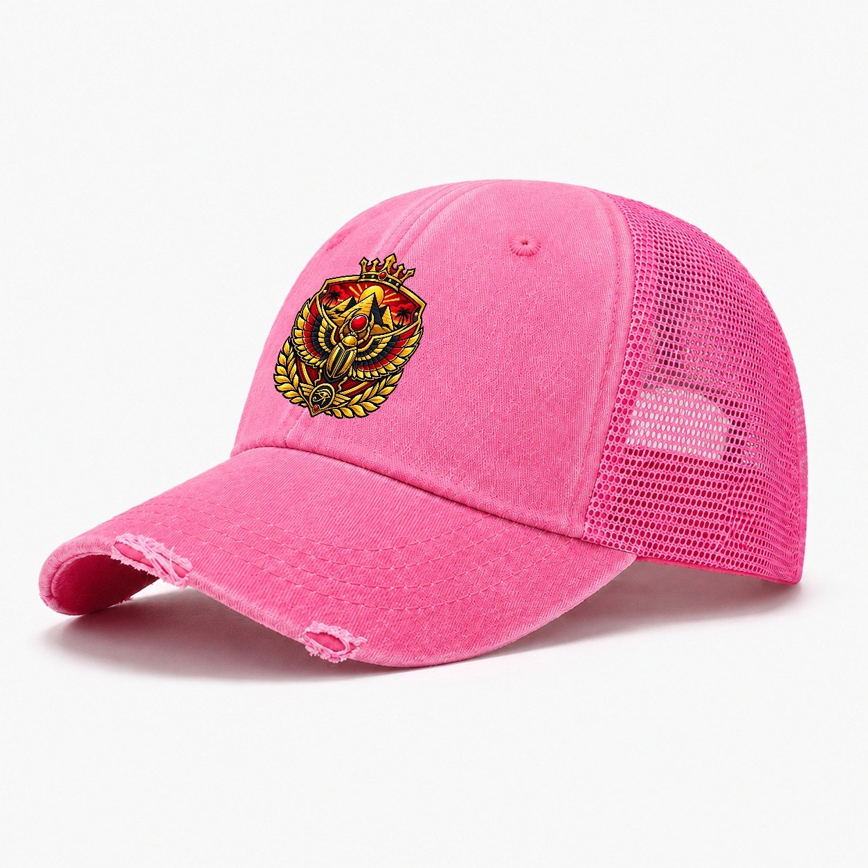 Egypt Heraldic Crest Country Logos Washed Trucker Hat – Rose