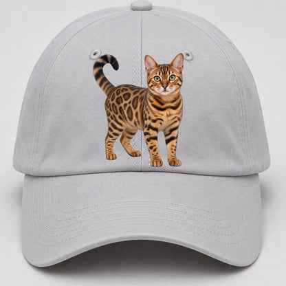 Bengal Standing Three Quarter Realistic Cat Portrait Baseball Cap – Light Gray