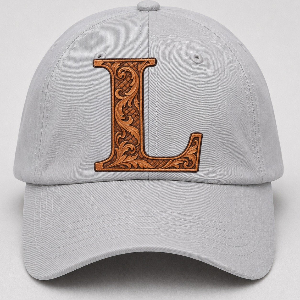 Tooled Leather L Monogram Baseball Cap – Light Gray