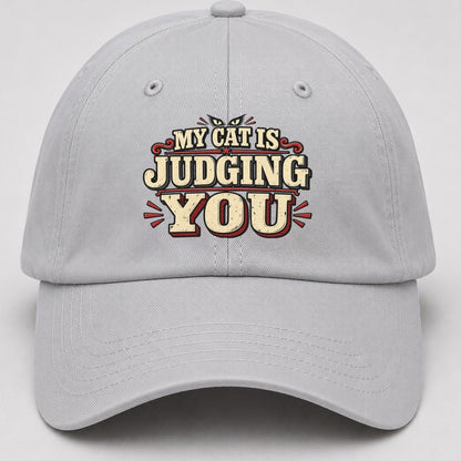 My Cat Is Judging You American Wit Baseball Cap – Light Gray