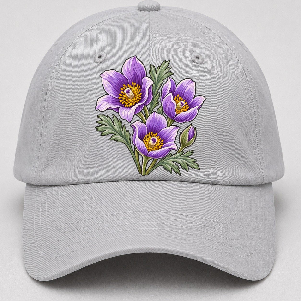 Manitoba Prairie Crocus Cluster Canada Cultural Icons Baseball Cap – Light Gray